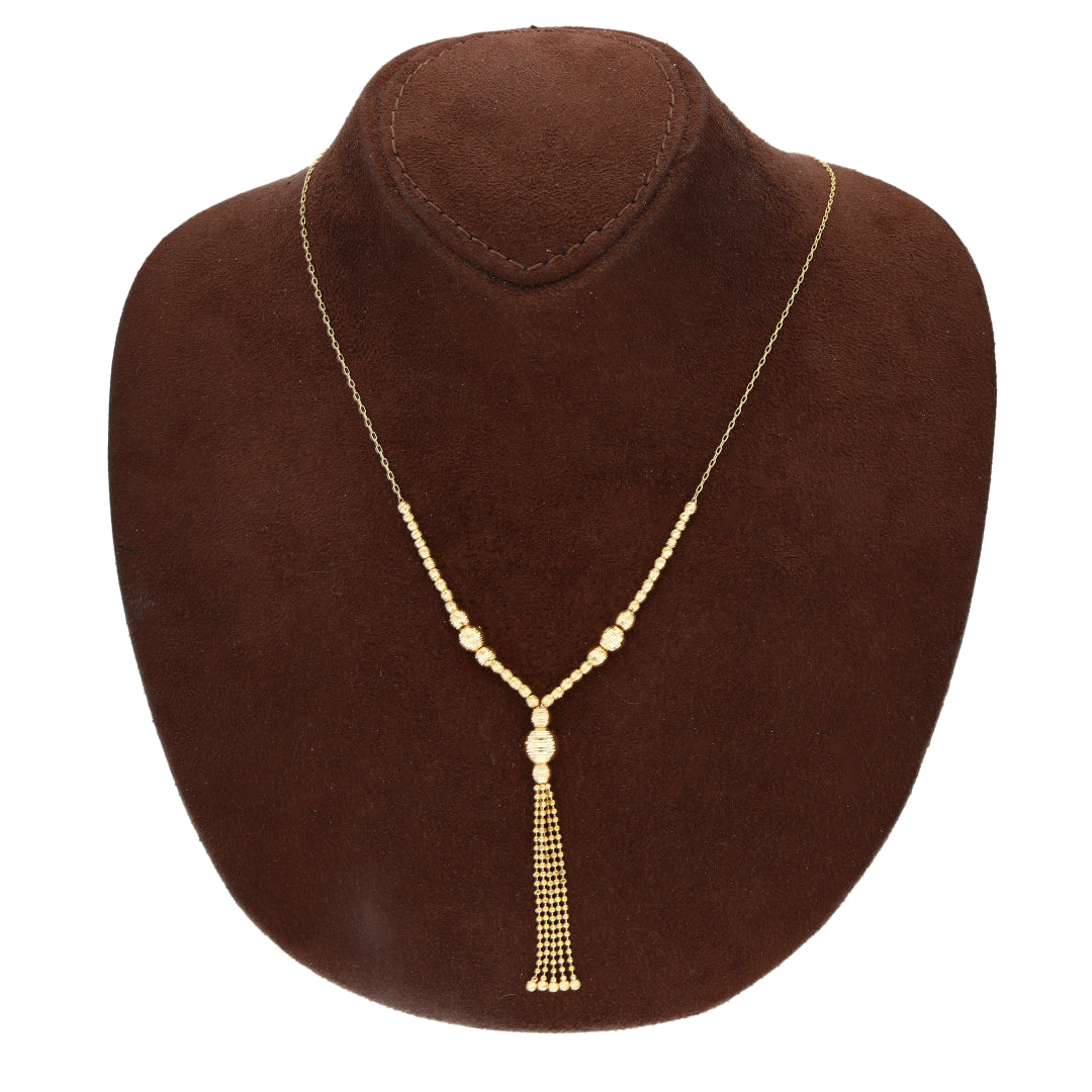 Gold Beaded V-Drop Necklace 21KT - FKJNKL21KM10366
