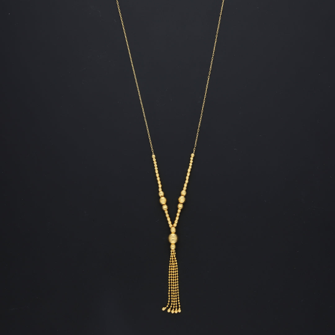 Gold Beaded V-Drop Necklace 21KT - FKJNKL21KM10366