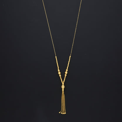 Gold Beaded V-Drop Necklace 21KT - FKJNKL21KM10366
