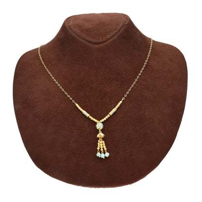 Gold Blue Bead Tassel Necklace 21KT - FKJNKL21KM10367