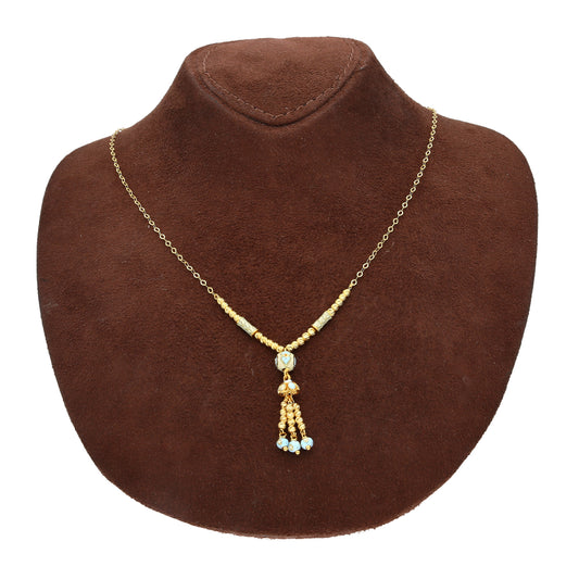 Gold Blue Bead Tassel Necklace 21KT - FKJNKL21KM10367