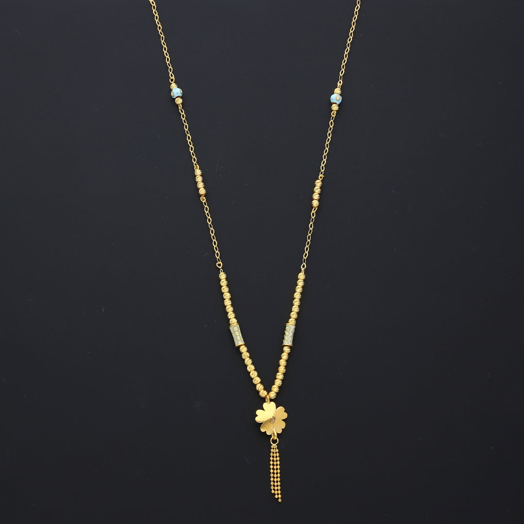 Gold Hanging Flower Beaded Necklace 21KT - FKJNKL21KM10368