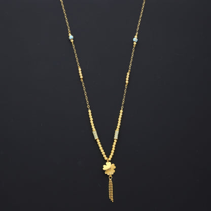 Gold Hanging Flower Beaded Necklace 21KT - FKJNKL21KM10368