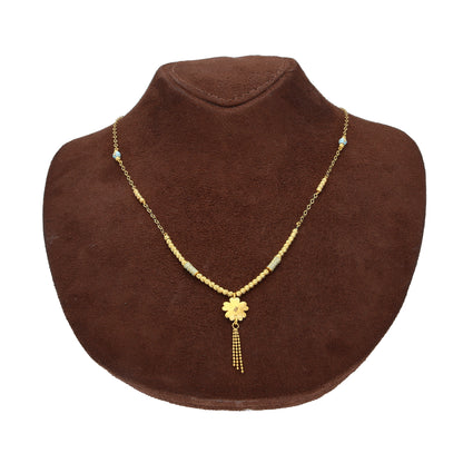 Gold Hanging Flower Beaded Necklace 21KT - FKJNKL21KM10368