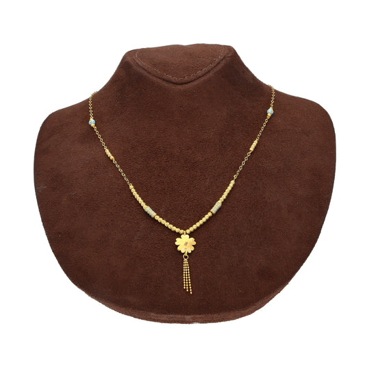 Gold Hanging Flower Beaded Necklace 21KT - FKJNKL21KM10368