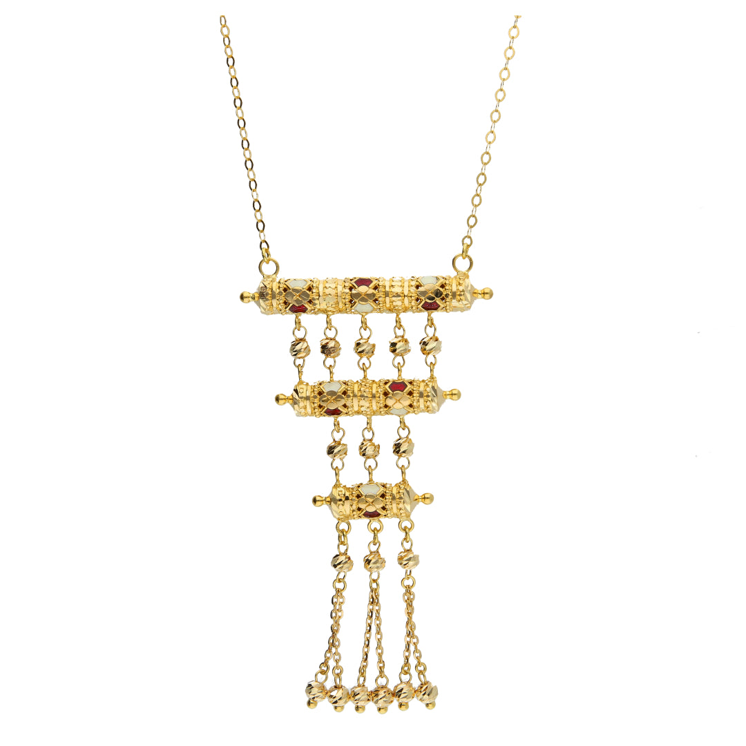 Gold Heritage Ladder Tassel Necklace 21KT - FKJNKL21KM10371