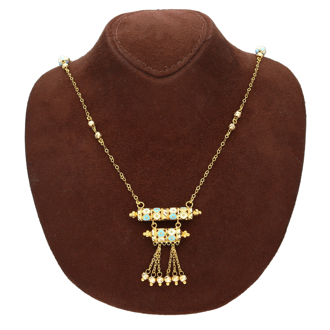 Gold Turquoise Charm Dangler Necklace 21KT - FKJNKL21KM10372
