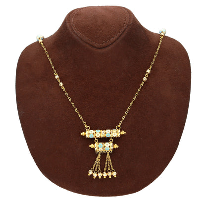 Gold Turquoise Charm Dangler Necklace 21KT - FKJNKL21KM10372