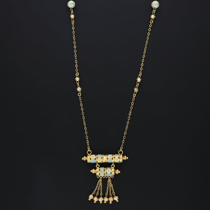 Gold Turquoise Charm Dangler Necklace 21KT - FKJNKL21KM10372