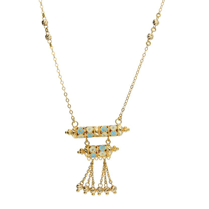 Gold Turquoise Charm Dangler Necklace 21KT - FKJNKL21KM10372