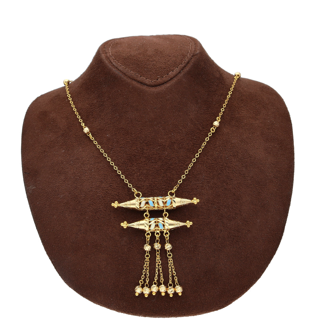 Gold Royal Pillar Filigree Necklace 21KT - FKJNKL21KM10373