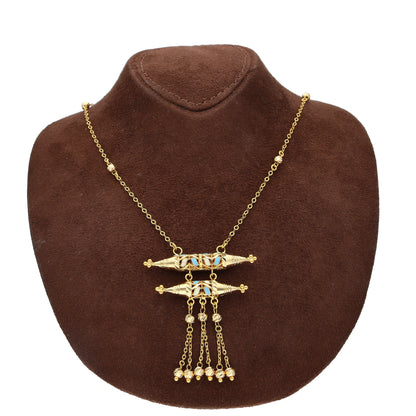 Gold Royal Pillar Filigree Necklace 21KT - FKJNKL21KM10373