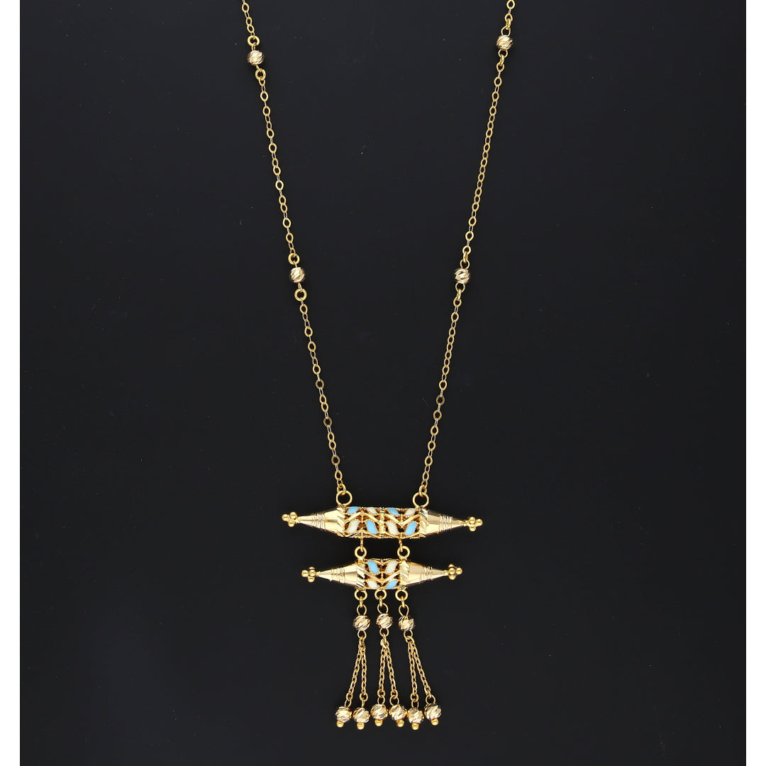 Gold Royal Pillar Filigree Necklace 21KT - FKJNKL21KM10373