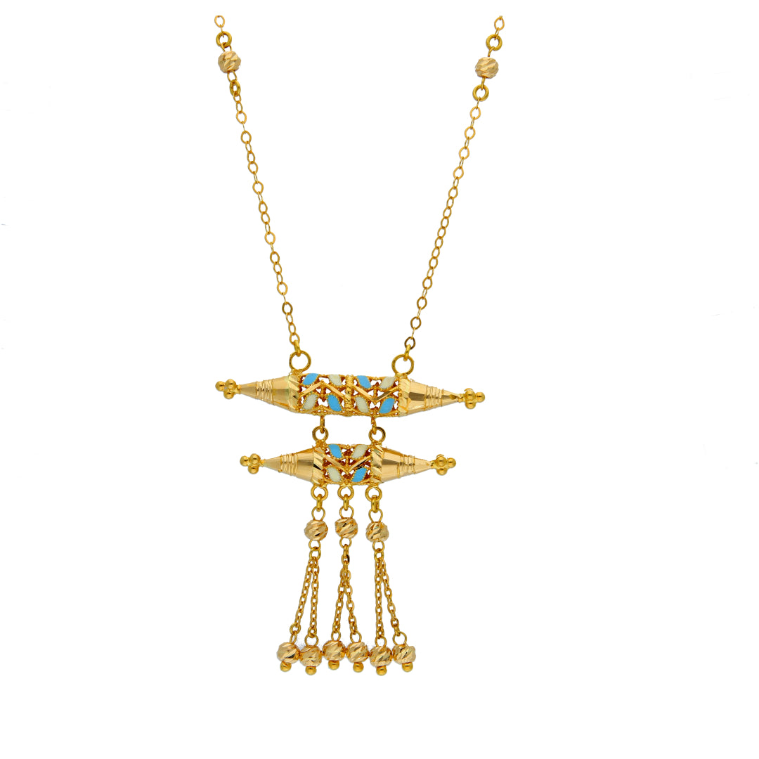 Gold Royal Pillar Filigree Necklace 21KT - FKJNKL21KM10373