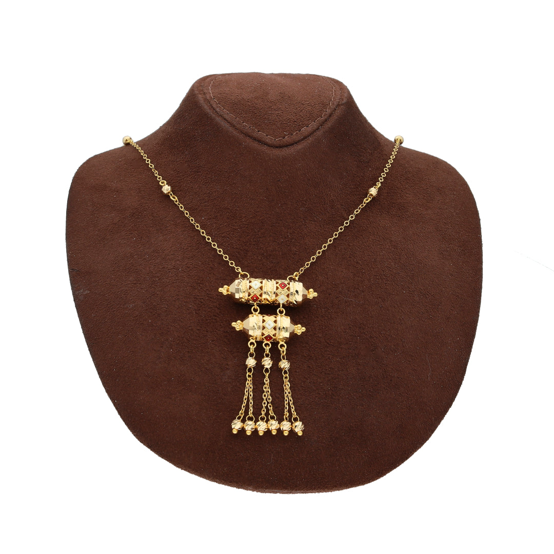 Gold Majestic Cylindrical Drape Necklace 21KT - FKJNKL21KM10374