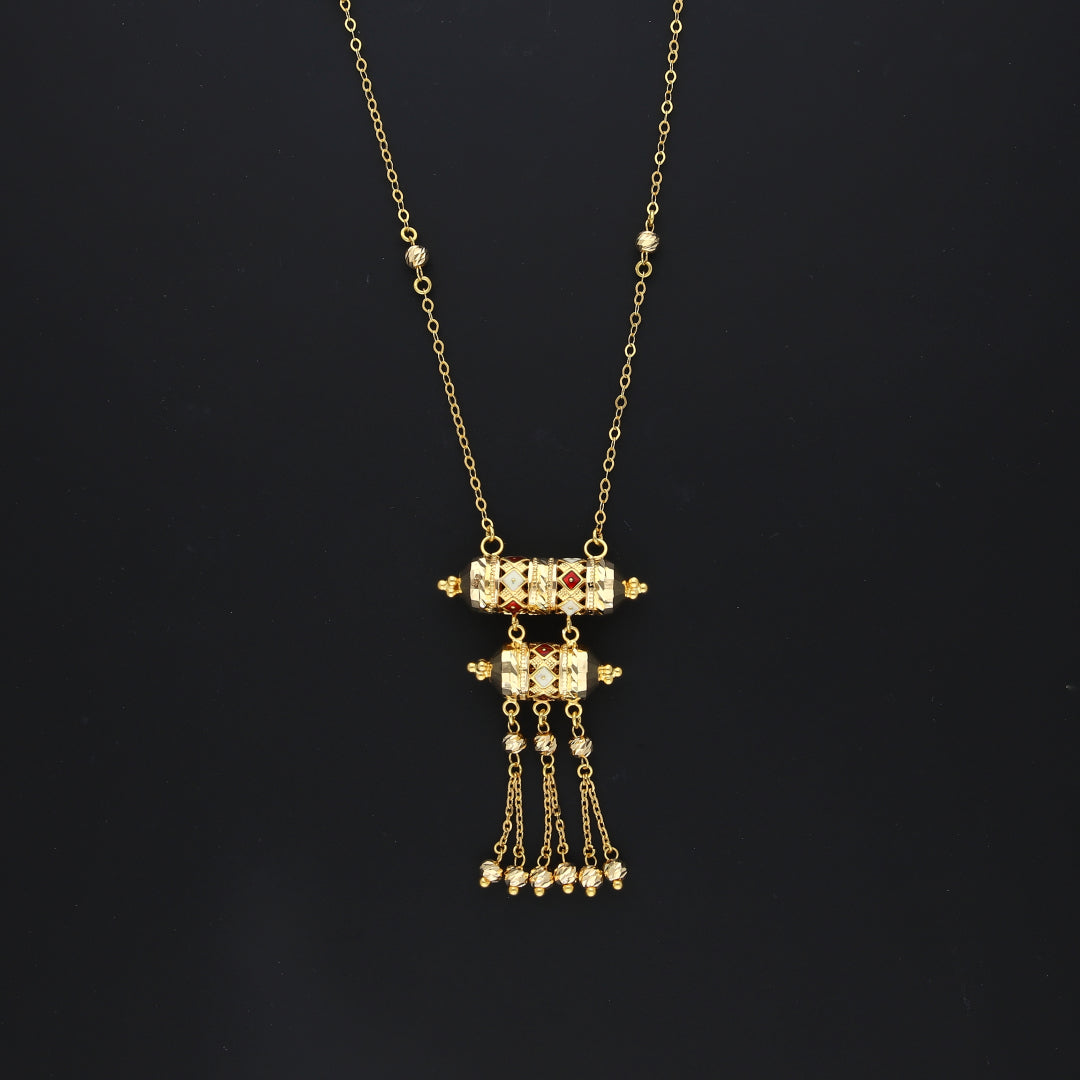 Gold Majestic Cylindrical Drape Necklace 21KT - FKJNKL21KM10374