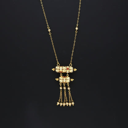 Gold Majestic Cylindrical Drape Necklace 21KT - FKJNKL21KM10374