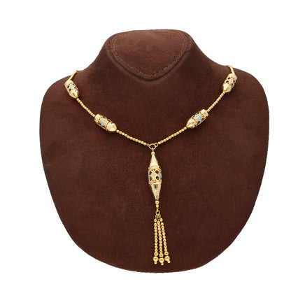 Gold Barrel Bead Tassel Drop Necklace 21KT - FKJNKL21KM10375