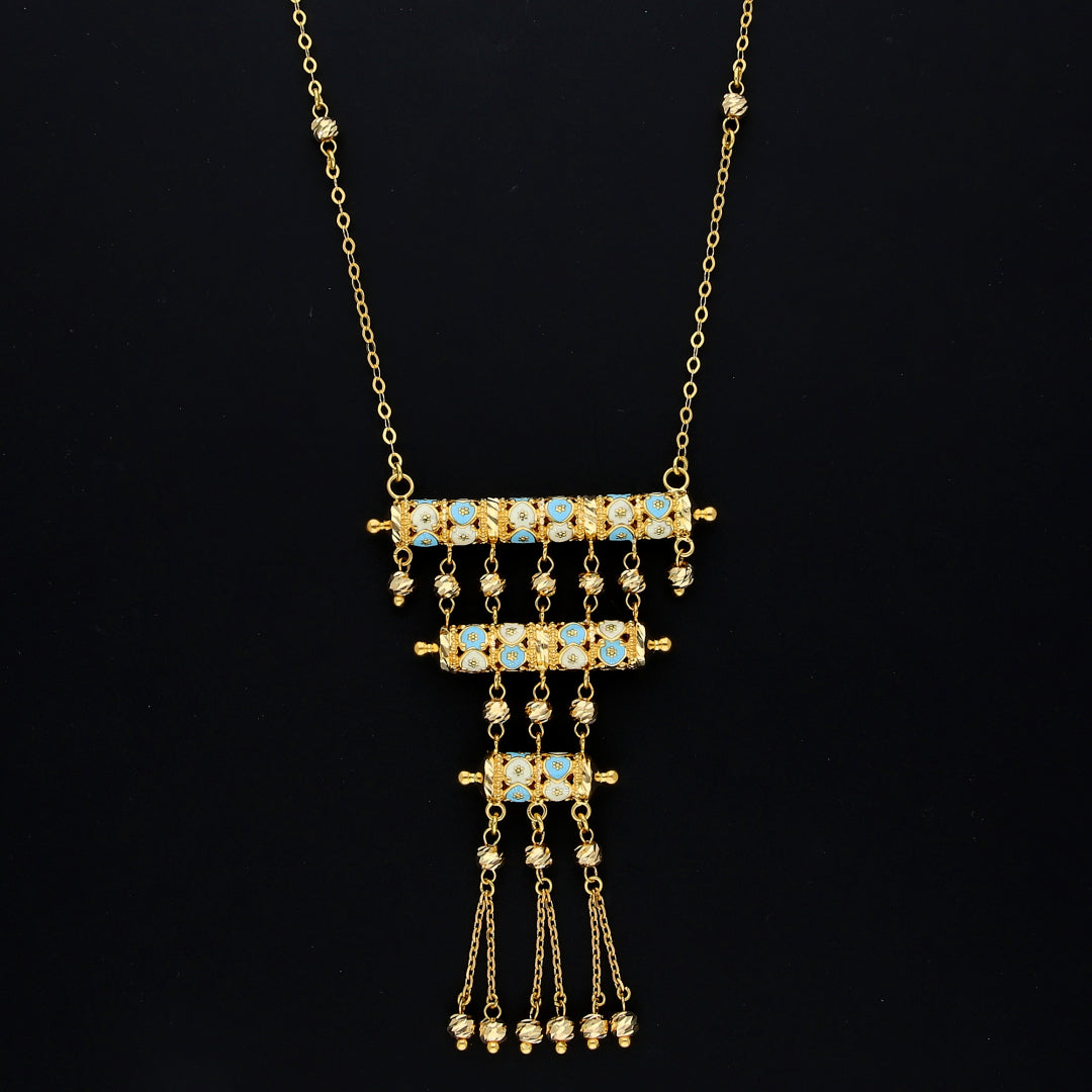 Gold Turquoise Accent Necklace 21KT - FKJNKL21KM10376