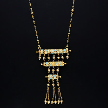 Gold Turquoise Accent Necklace 21KT - FKJNKL21KM10376