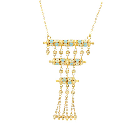 Gold Turquoise Accent Necklace 21KT - FKJNKL21KM10376