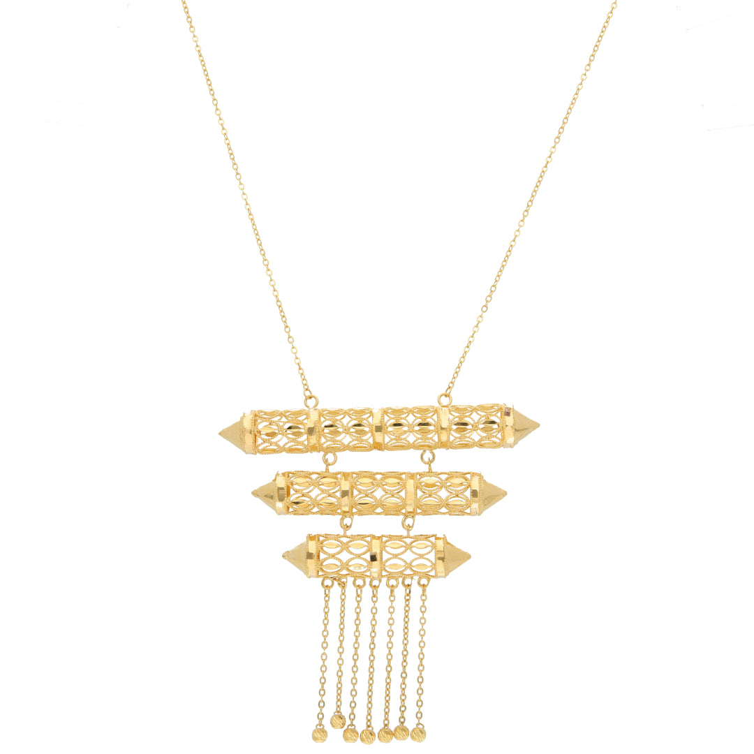 Gold Triple Row Filigree Necklace 21KT - FKJNKL21KM10379