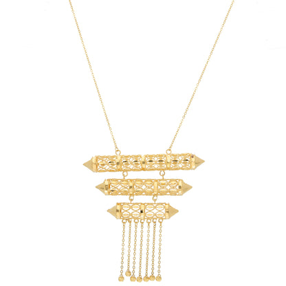 Gold Triple Row Filigree Necklace 21KT - FKJNKL21KM10379