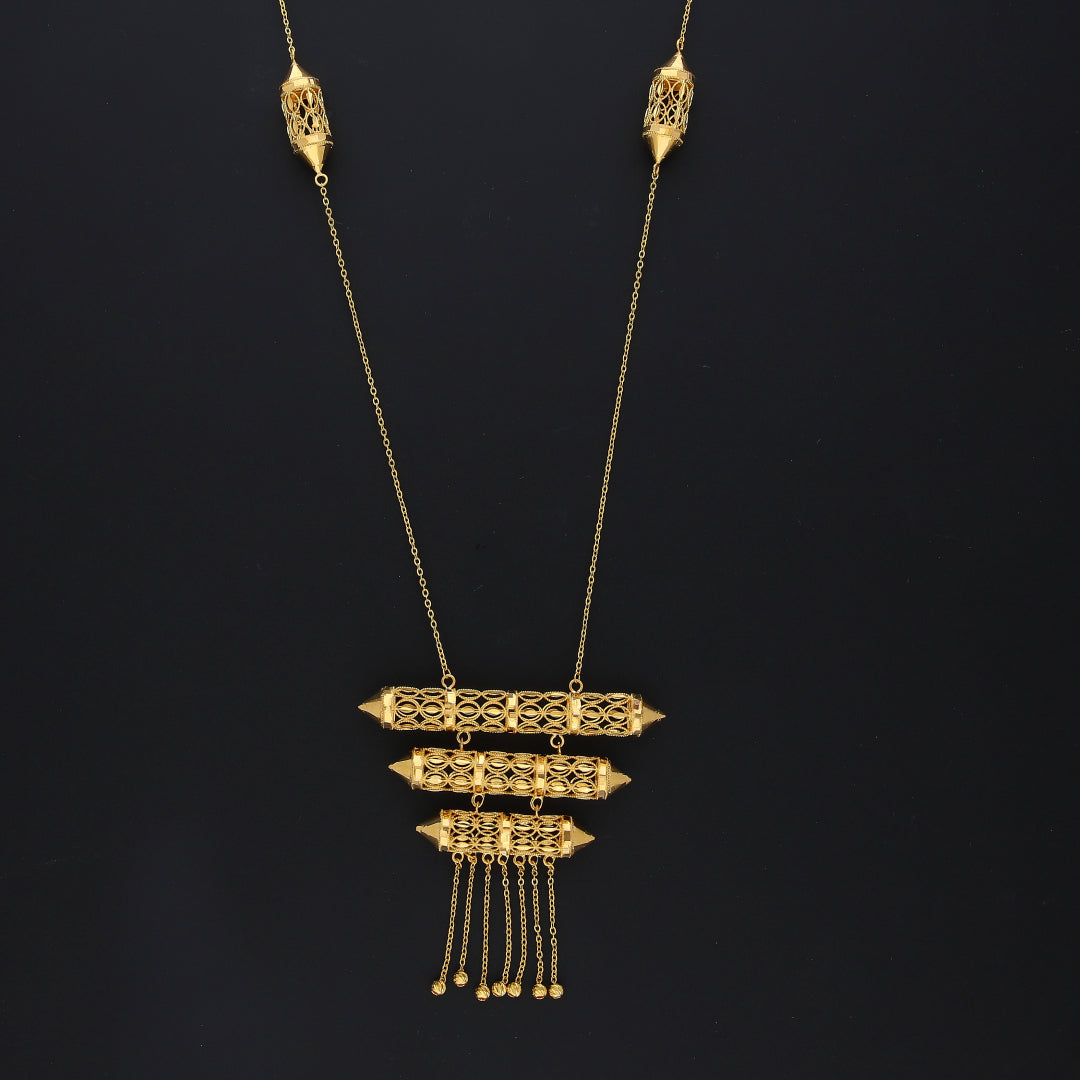 Gold Triple Row Filigree Necklace 21KT - FKJNKL21KM10379