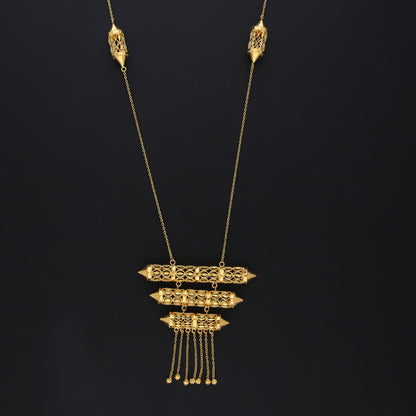 Gold Triple Row Filigree Necklace 21KT - FKJNKL21KM10379