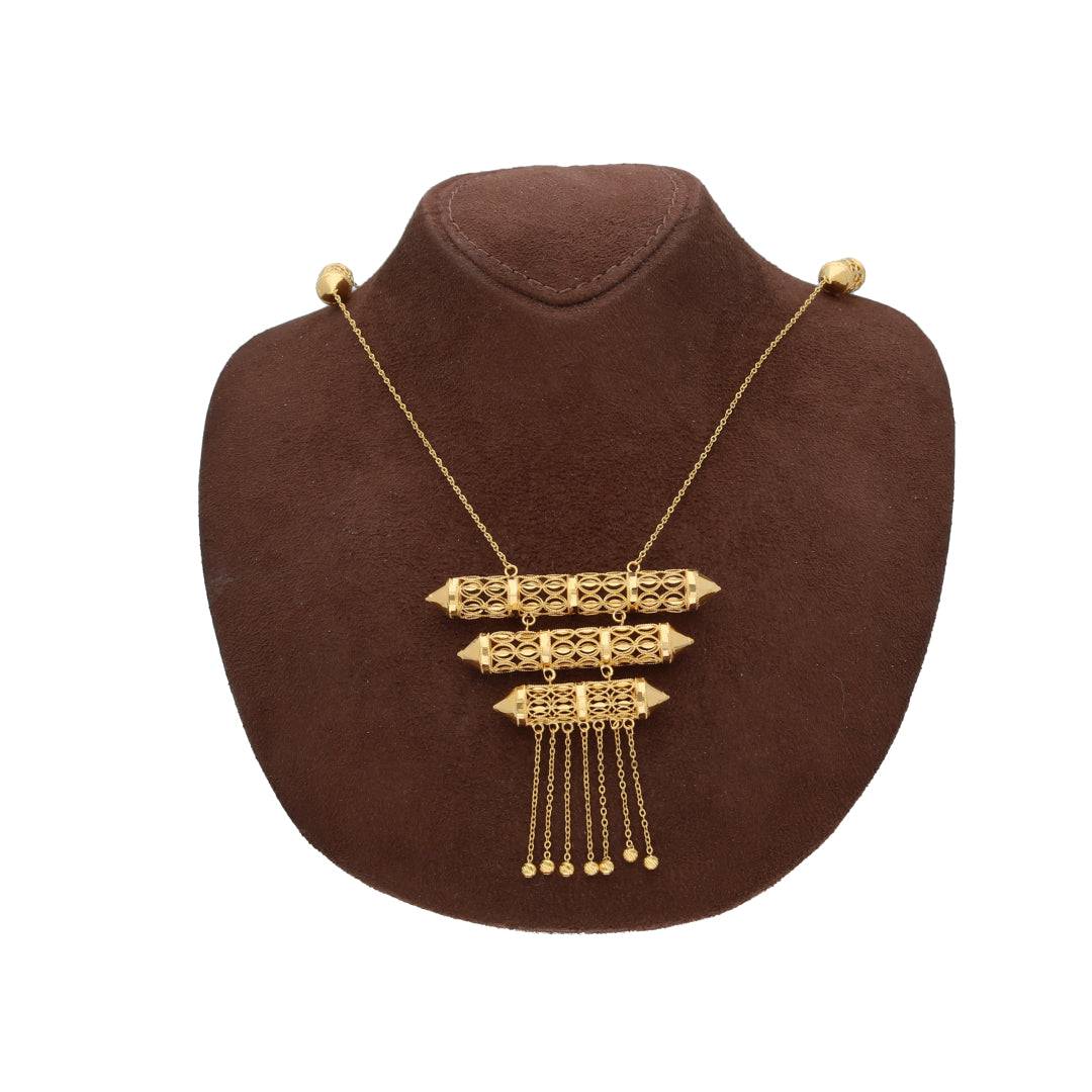 Gold Triple Row Filigree Necklace 21KT - FKJNKL21KM10379