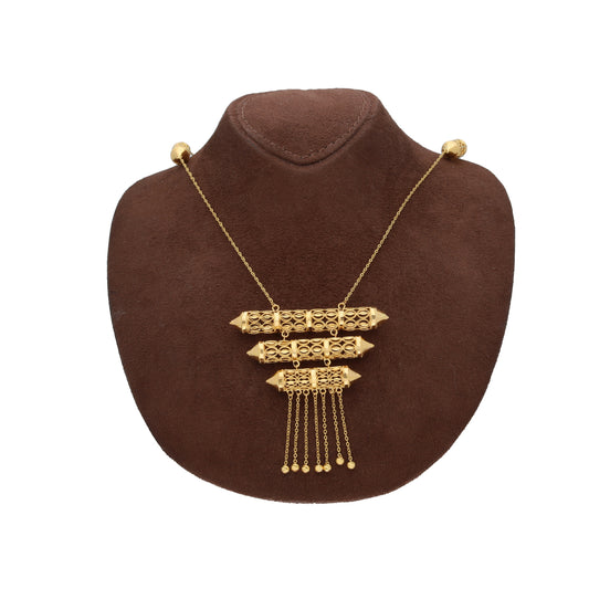 Gold Triple Row Filigree Necklace 21KT - FKJNKL21KM10379