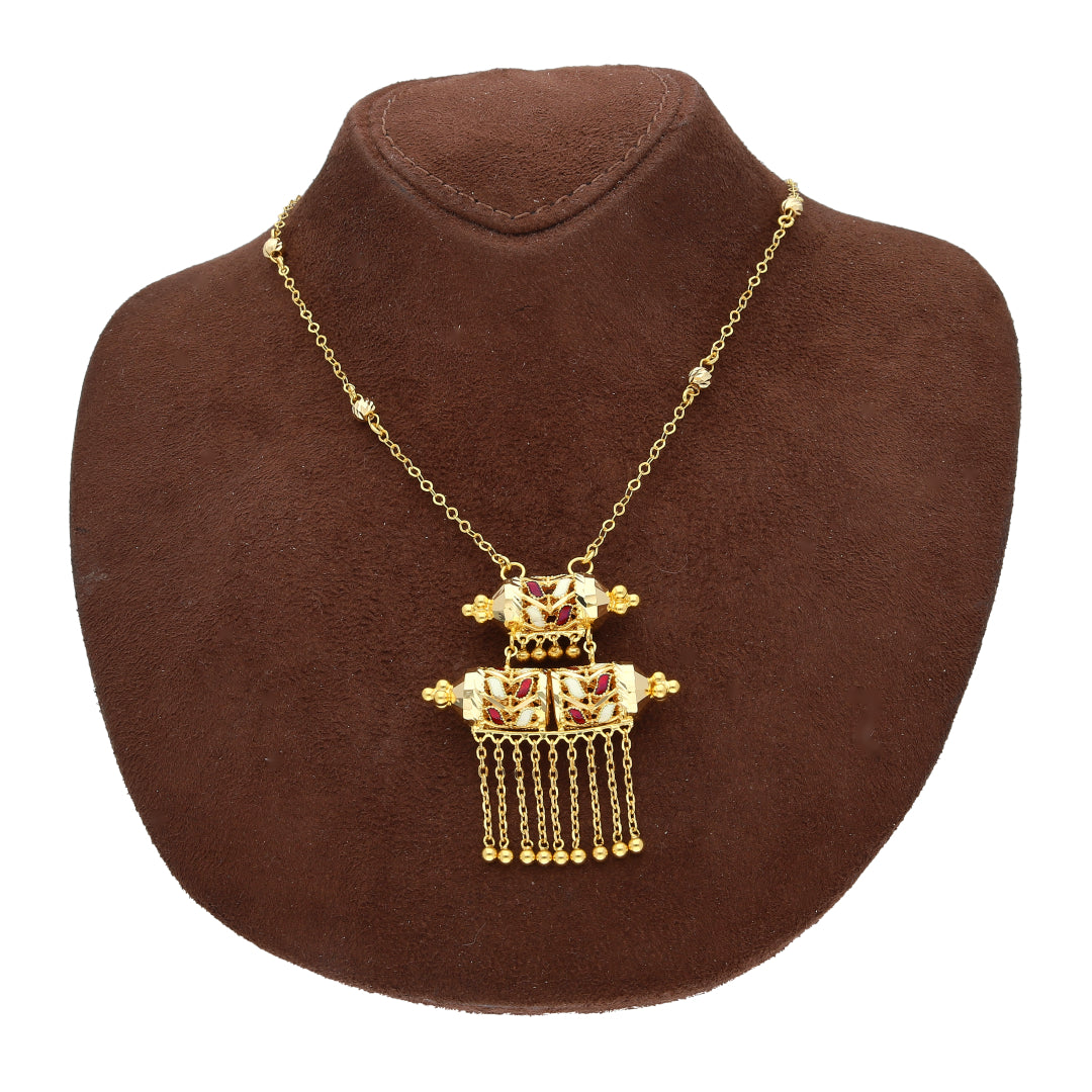 Gold Red Accent Necklace 21KT - FKJNKL21KM10380
