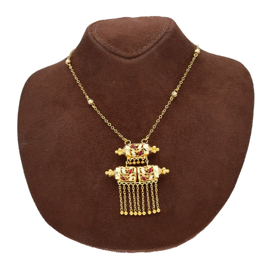 Gold Red Accent Necklace 21KT - FKJNKL21KM10380