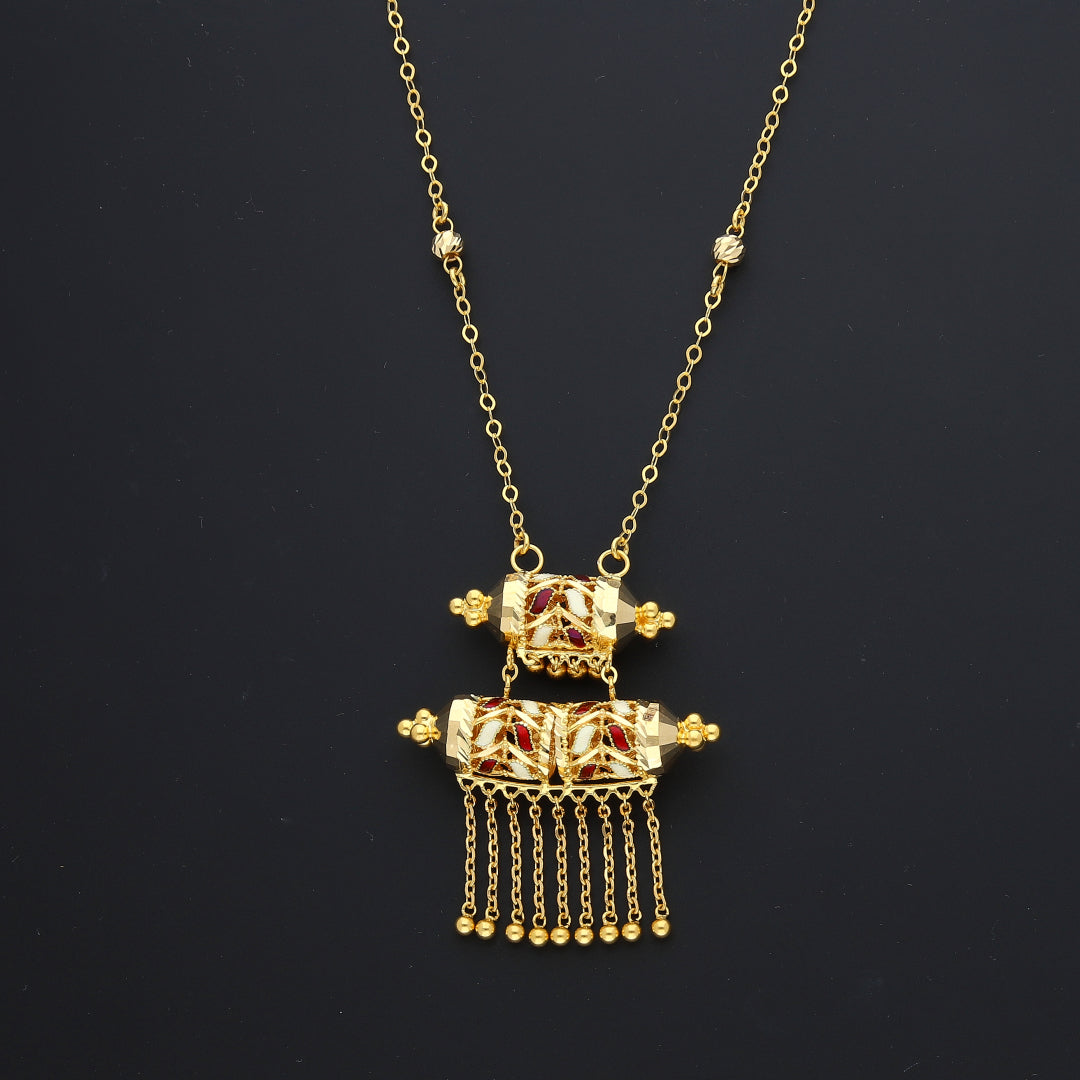 Gold Red Accent Necklace 21KT - FKJNKL21KM10380