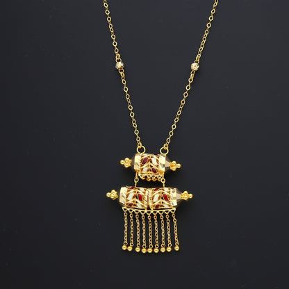 Gold Red Accent Necklace 21KT - FKJNKL21KM10380