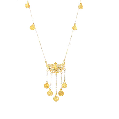Gold Filigree Coin Drop Necklace 21KT - FKJNKL21KM10521