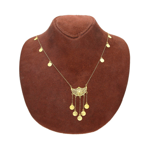 Gold Filigree Coin Drop Necklace 21KT - FKJNKL21KM10521