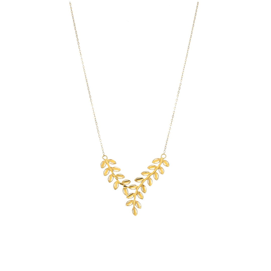 Gold V-Shape Leaf Necklace 21KT - FKJNKL21KM10522
