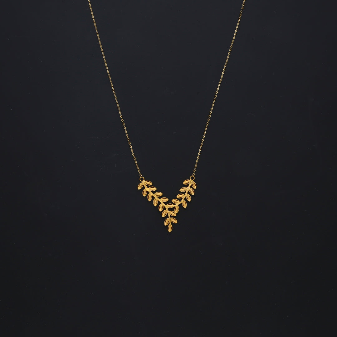 Gold V-Shape Leaf Necklace 21KT - FKJNKL21KM10522