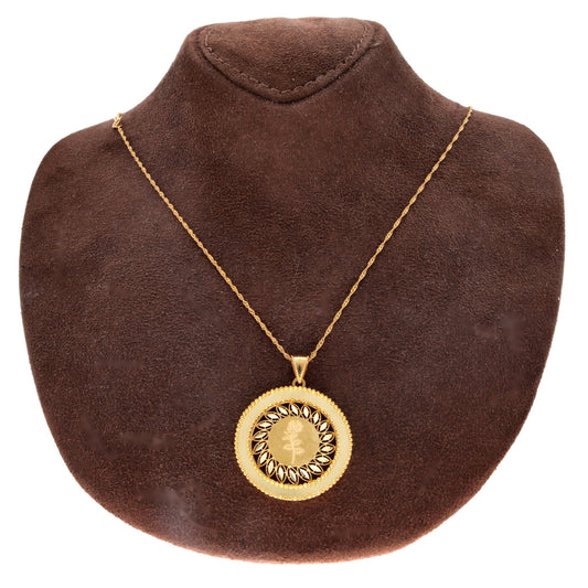 Gold Rose Engraved & Cutwork Coin Pendant With Chain 21KT - FKJNKL21KM10891