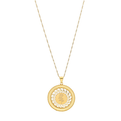 Gold Rose Engraved & Cutwork Coin Pendant With Chain 21KT - FKJNKL21KM10891