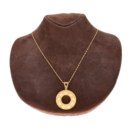 Gold Hollow Round Pendant With Chain 21KT - FKJNKL21KM10893