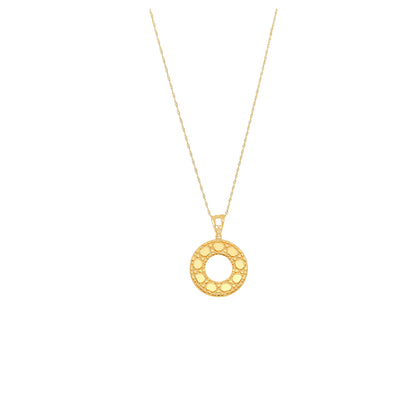 Gold Hollow Round Pendant With Chain 21KT - FKJNKL21KM10893