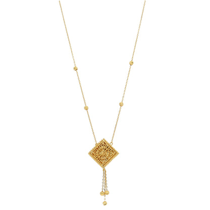 Gold Square Tassel Necklace 21KT - FKJNKL21KM10902