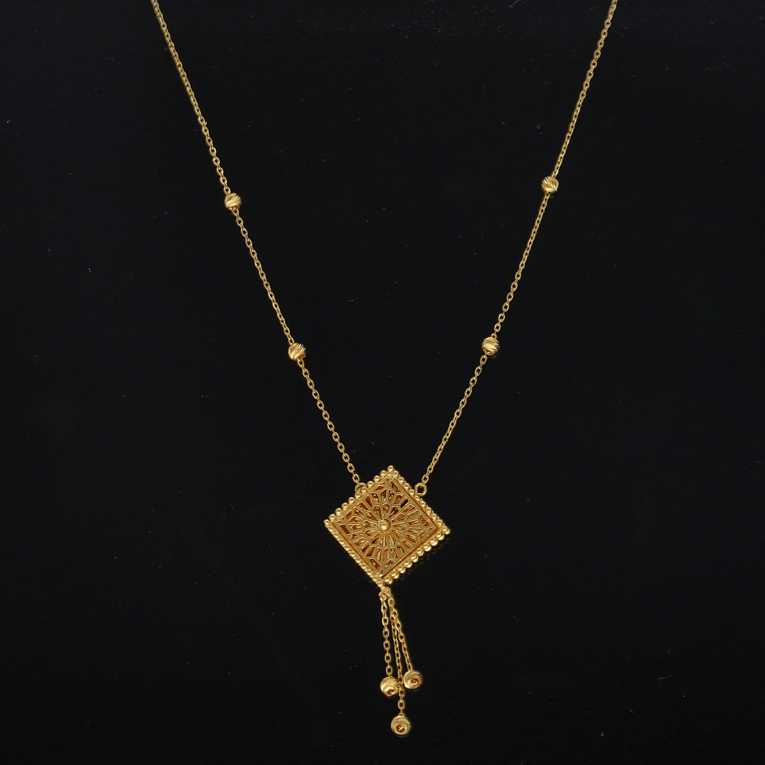 Gold Square Tassel Necklace 21KT - FKJNKL21KM10902