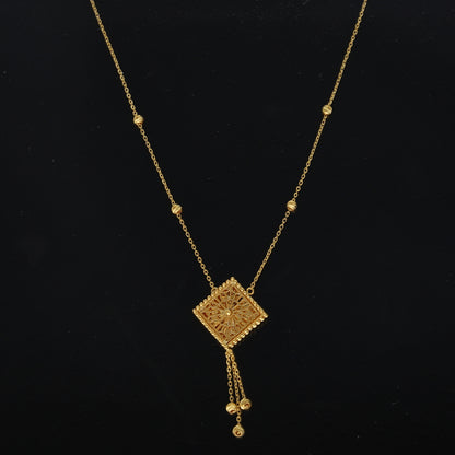 Gold Square Tassel Necklace 21KT - FKJNKL21KM10902