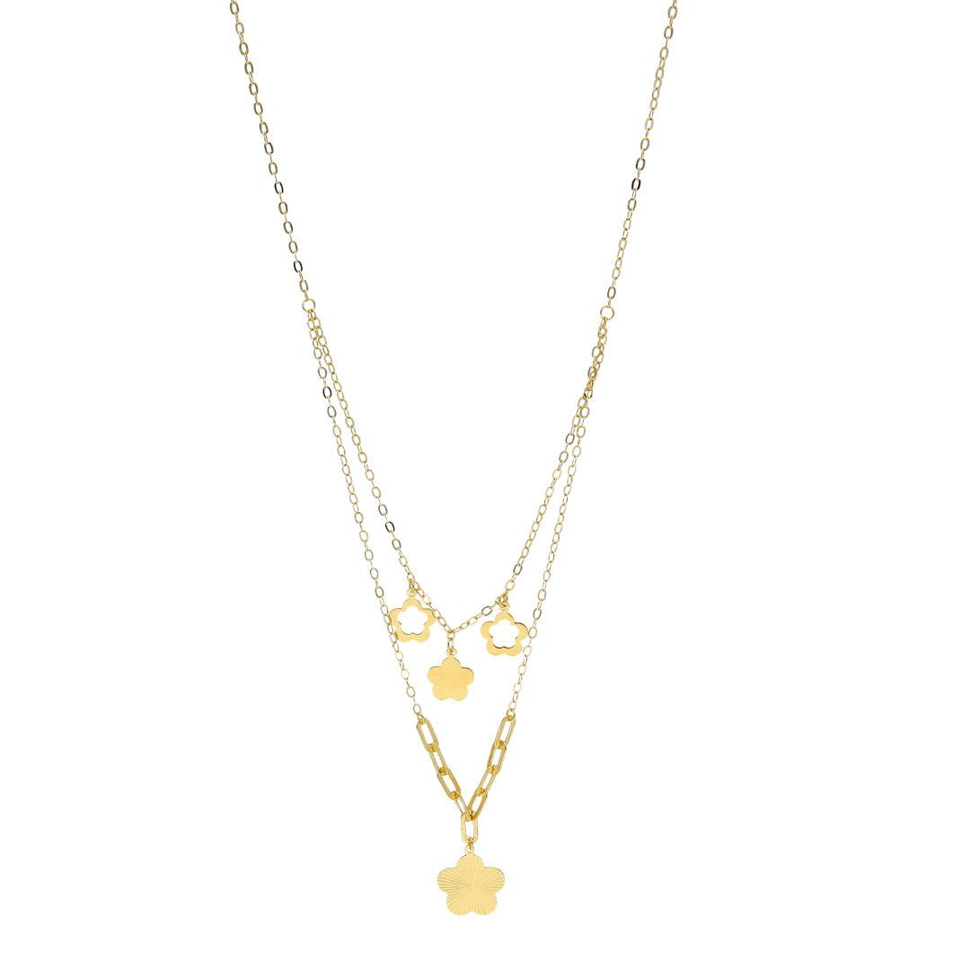 Gold Clover Layered Necklace 21KT - FKJNKL21KM10905
