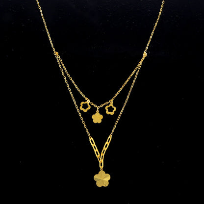 Gold Clover Layered Necklace 21KT - FKJNKL21KM10905