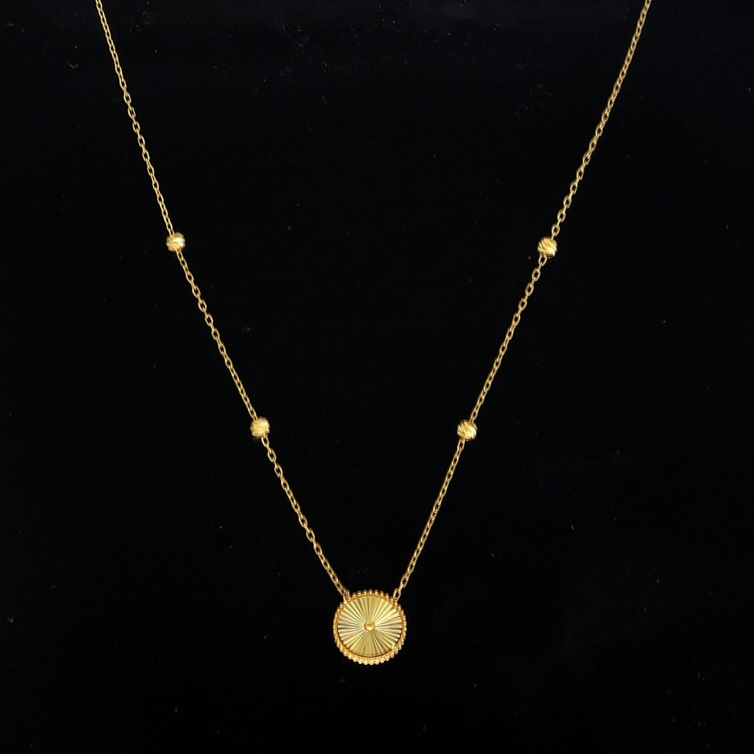 Gold Sunburst Charm Necklace 21KT - FKJNKL21KM10906