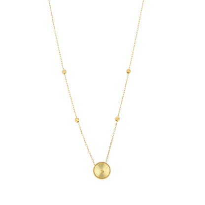 Gold Sunburst Charm Necklace 21KT - FKJNKL21KM10906